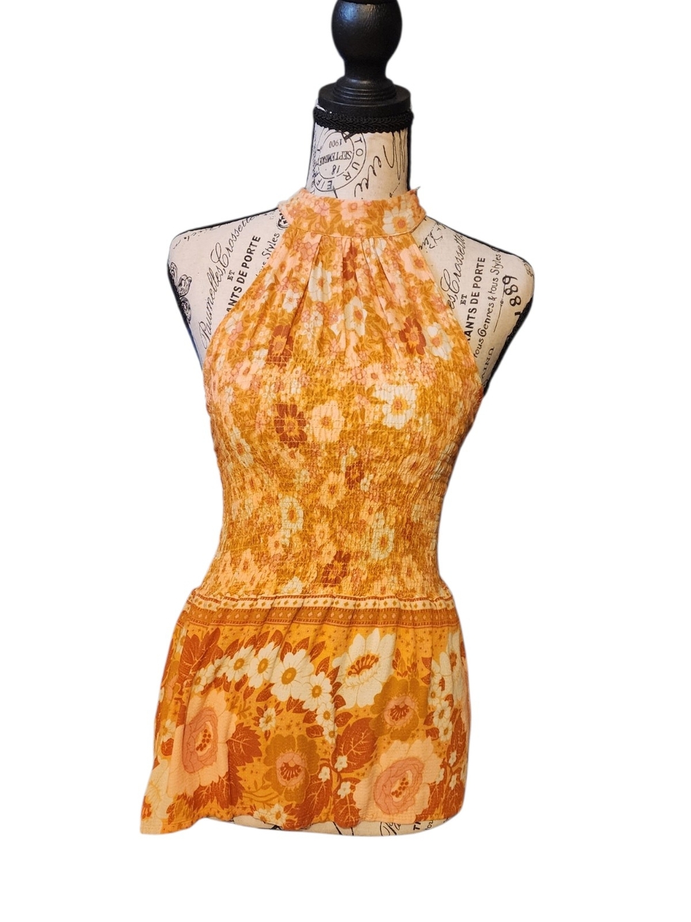 Cynthia Rowley Floral Smocked Halter Peplum Top, Medium